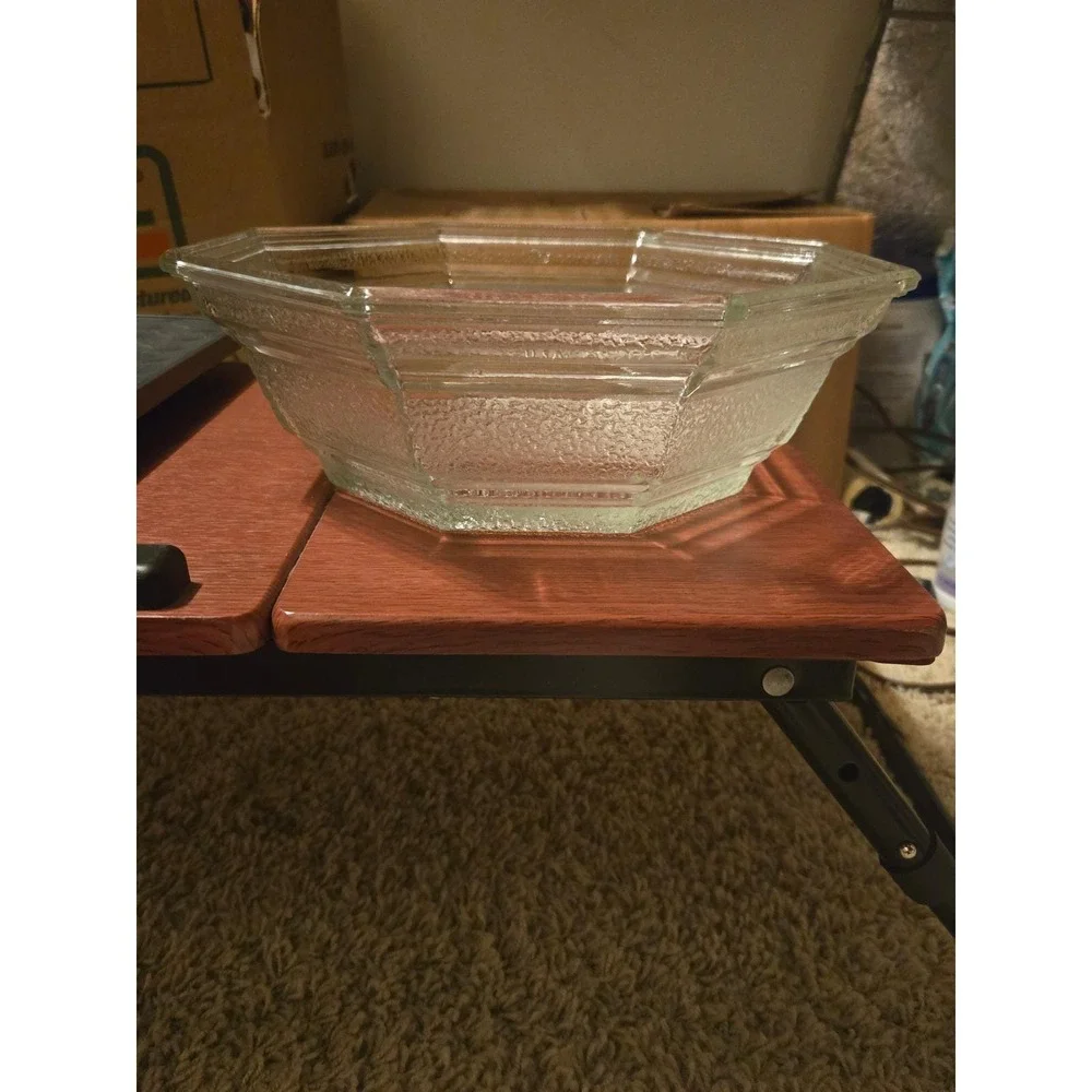 Anchor Hocking Octagon Glass Bowl Vintage Clear Textured Pebbled Serving Dish